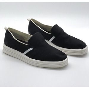 Franco Sarto Sneakers Maldives Slip On Canvas Pull Tab Black White Womens 9.5